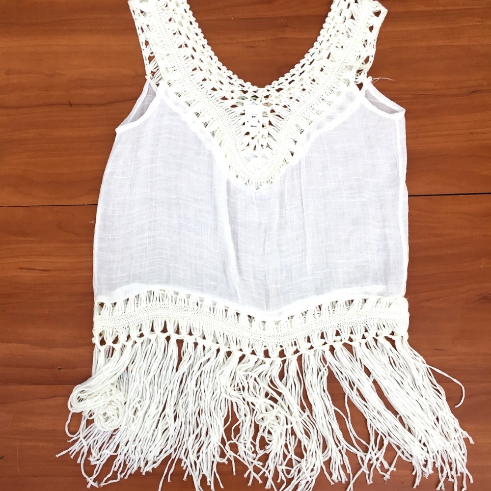 NEW👙Beach Cover up Vivid Importers NY Ivory White Fringe Women